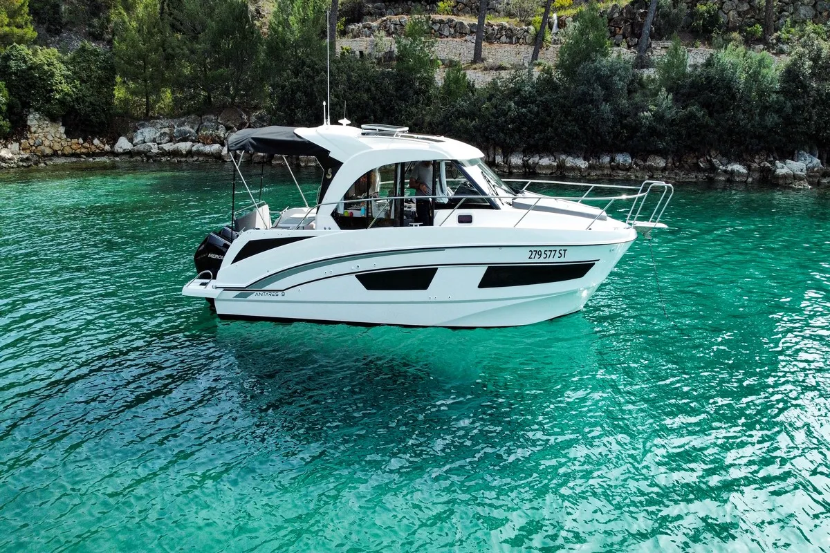 Exterior view of ARYA, a Beneteau Antares 9 OB motorboat at Split, Croatia