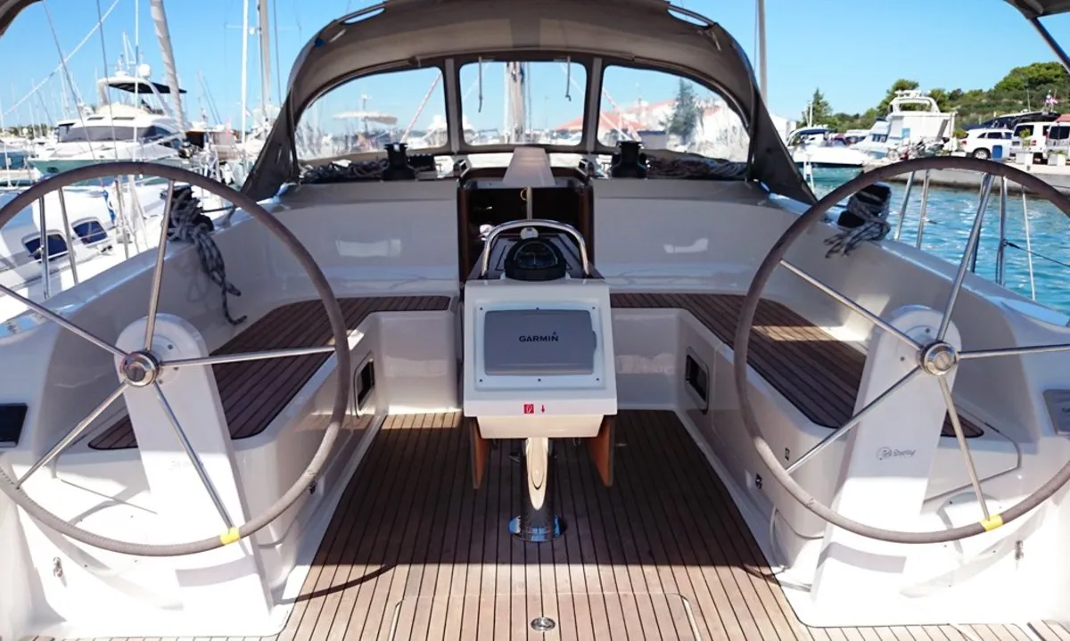 Cockpit of MH 50, a Bavaria Cruiser 46 sailboat at Murter, Croatia