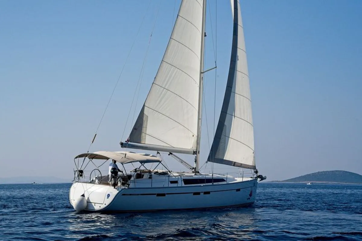 Exterior view of MH 50, a Bavaria Cruiser 46 sailboat at Murter, Croatia