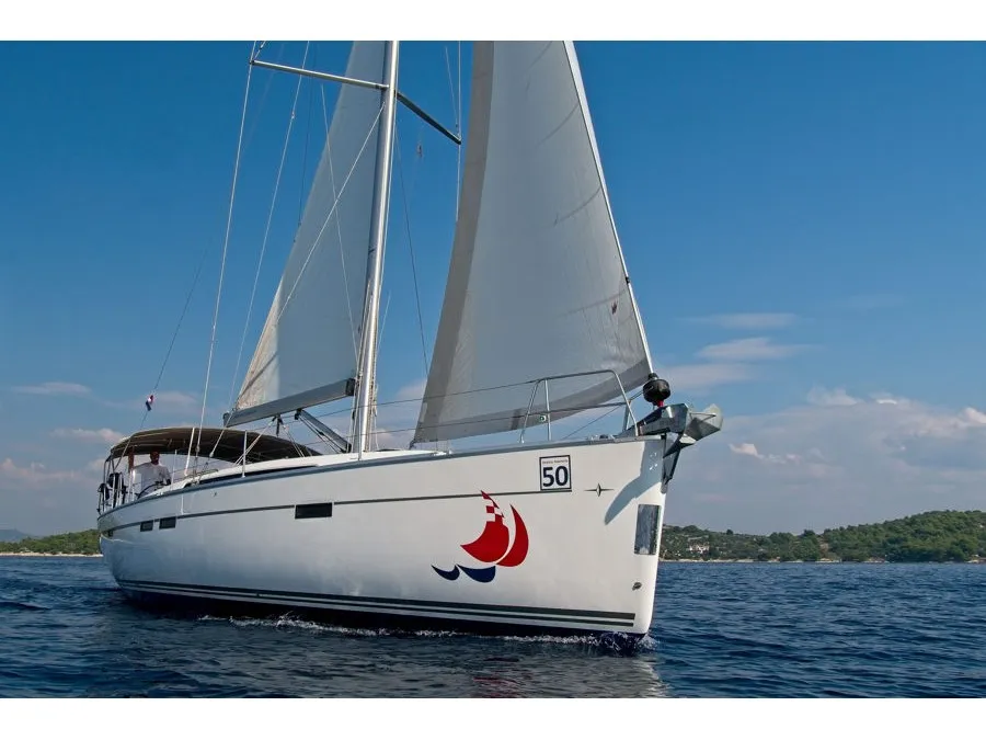 Exterior view of MH 50, a Bavaria Cruiser 46 sailboat at Murter, Croatia