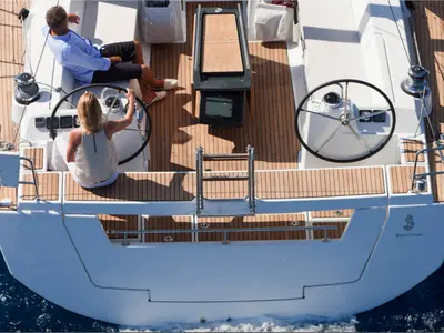 Cockpit of Beneteau Oceanis 48, a sailboat at Kaštela, Croatia