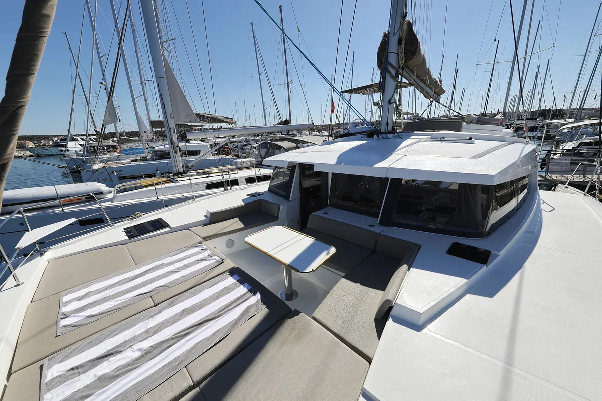 Deck of Altair, a Bali 4.2 catamaran at Grad Biograd na Moru, Croatia