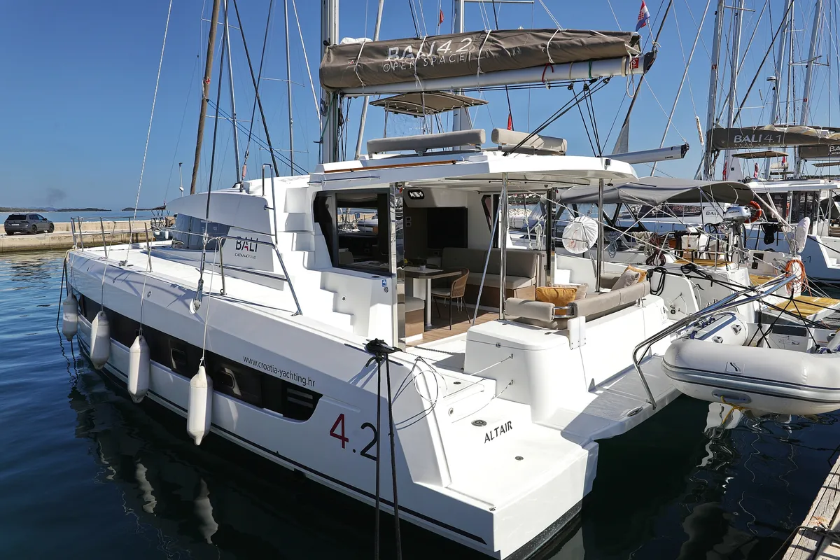 Exterior view of Altair, a Bali 4.2 catamaran at Grad Biograd na Moru, Croatia