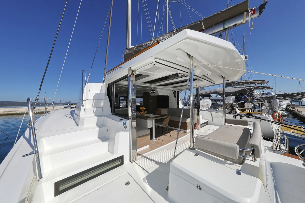 Deck of Altair, a Bali 4.2 catamaran at Grad Biograd na Moru, Croatia