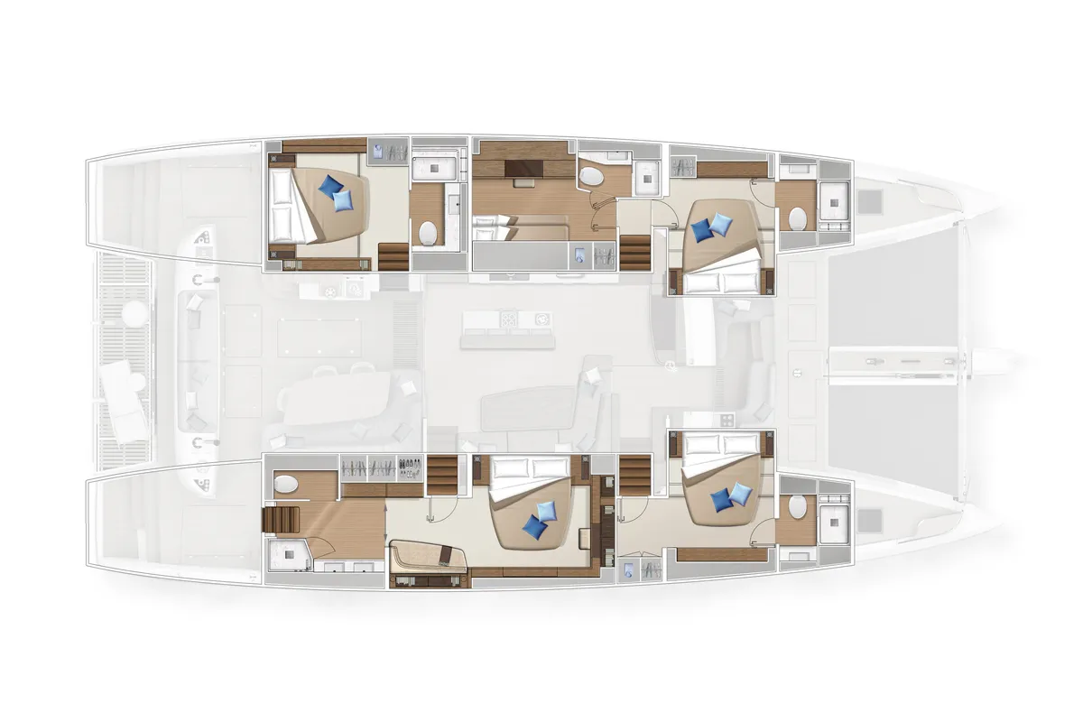Floor plan of Lagoon Sixty 5, a catamaran at Capo d'Orlando, Italy