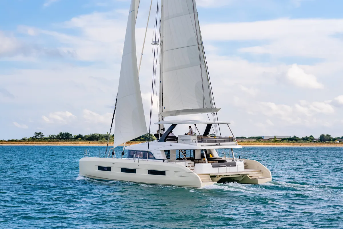 Exterior view of Lagoon Sixty 5, a catamaran at Capo d'Orlando, Italy