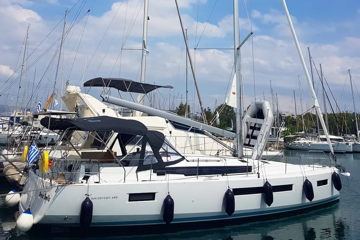 Anna Smile, a Jeanneau Sun Odyssey 490 sailboat at Rhodes, Greece