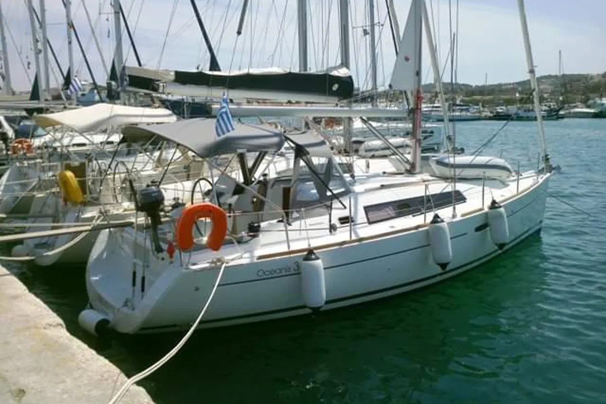 Exterior view of Christiana, a Beneteau Oceanis 34 sailboat at Municipal Unit of Nea Peramos, Greece