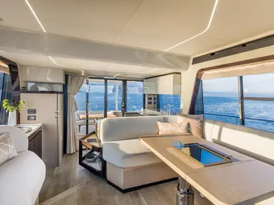Salon of Riaz Tahia, a Absolute 47 Fly motorboat at Primošten, Croatia