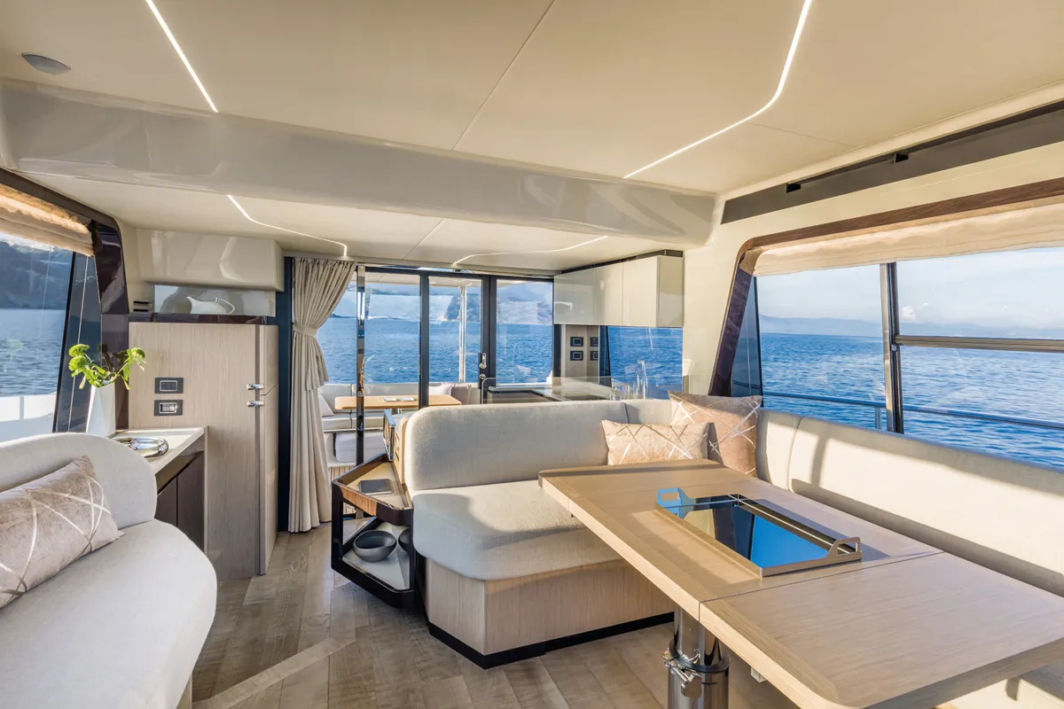 Salon of Riaz Tahia, a Absolute 47 Fly motorboat at Primošten, Croatia