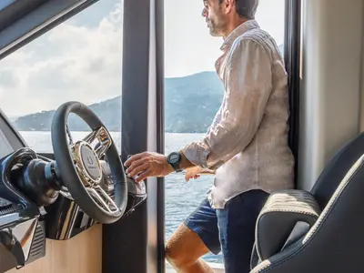 Cockpit of Riaz Tahia, a Absolute 47 Fly motorboat at Primošten, Croatia
