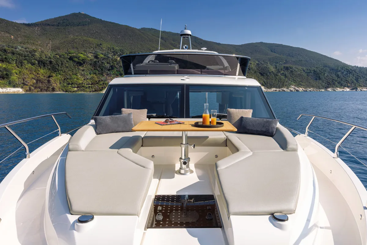 Deck of Riaz Tahia, a Absolute 47 Fly motorboat at Primošten, Croatia