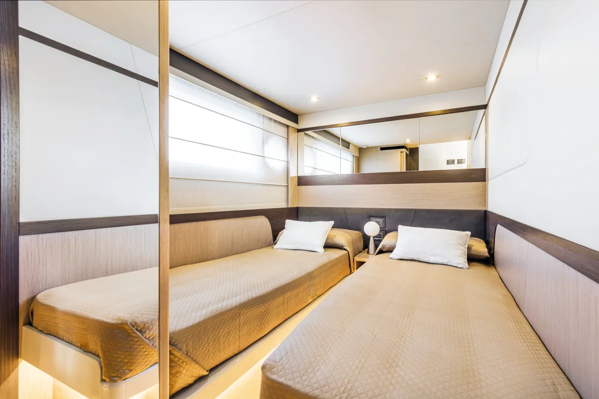 Cabin on Riaz Tahia, a Absolute 47 Fly motorboat at Primošten, Croatia