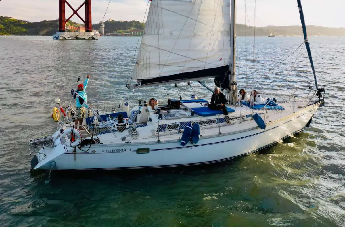 Exterior view of Lili Marleen, a Jeanneau Sun Legende 41 sailboat at Horta, Portugal