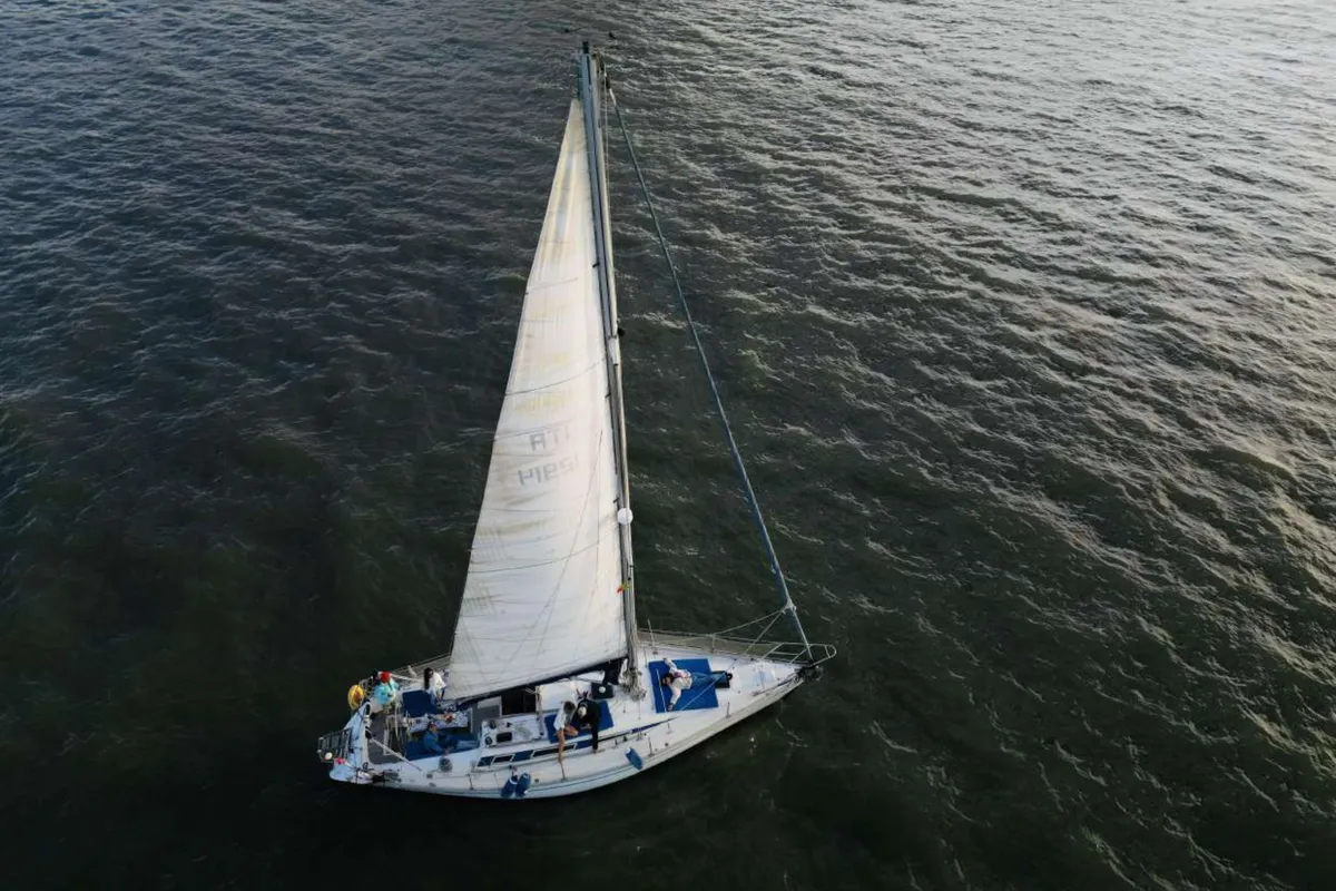 Exterior view of Lili Marleen, a Jeanneau Sun Legende 41 sailboat at Horta, Portugal