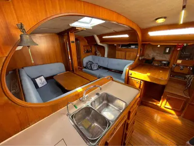 Galley of Lili Marleen, a Jeanneau Sun Legende 41 sailboat at Horta, Portugal