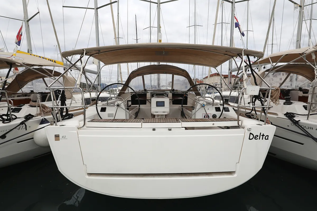 Exterior view of Delta, a Dufour 412 GL sailboat at Grad Biograd na Moru, Croatia