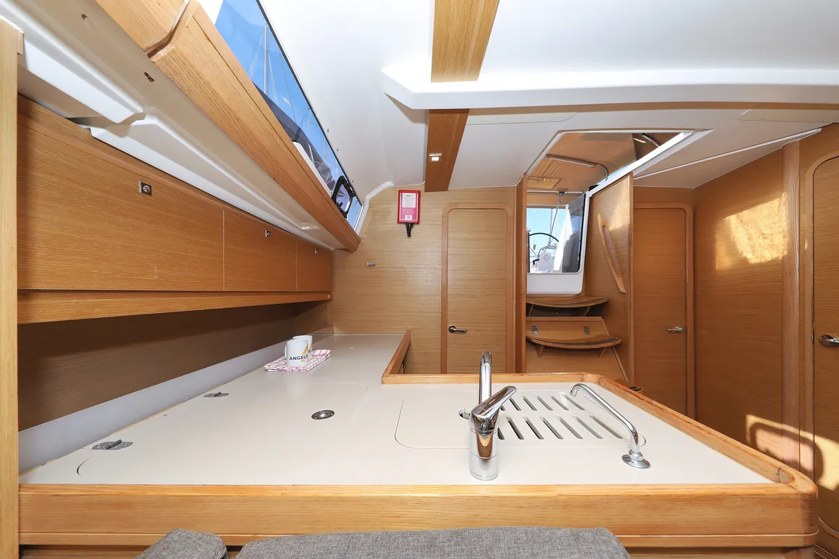 Galley of Delta, a Dufour 412 GL sailboat at Grad Biograd na Moru, Croatia