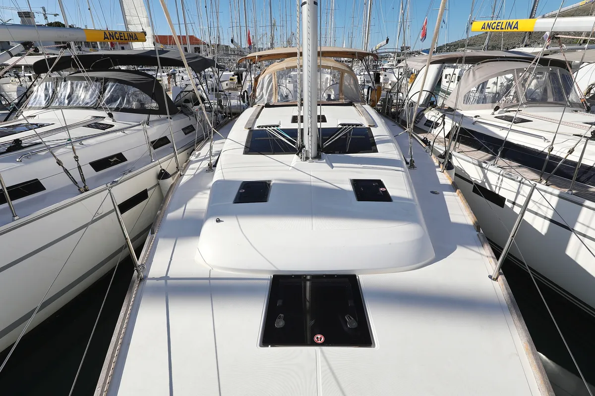 Deck of Delta, a Dufour 412 GL sailboat at Grad Biograd na Moru, Croatia