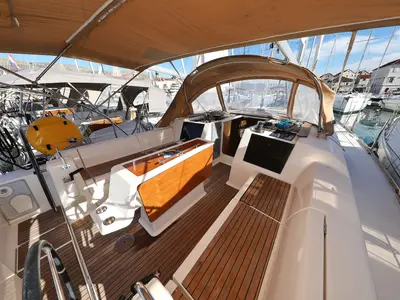 Cockpit of Delta, a Dufour 412 GL sailboat at Grad Biograd na Moru, Croatia