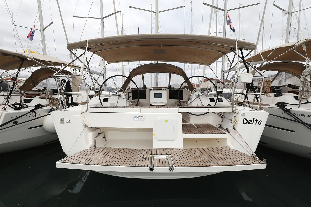 Exterior view of Delta, a Dufour 412 GL sailboat at Grad Biograd na Moru, Croatia