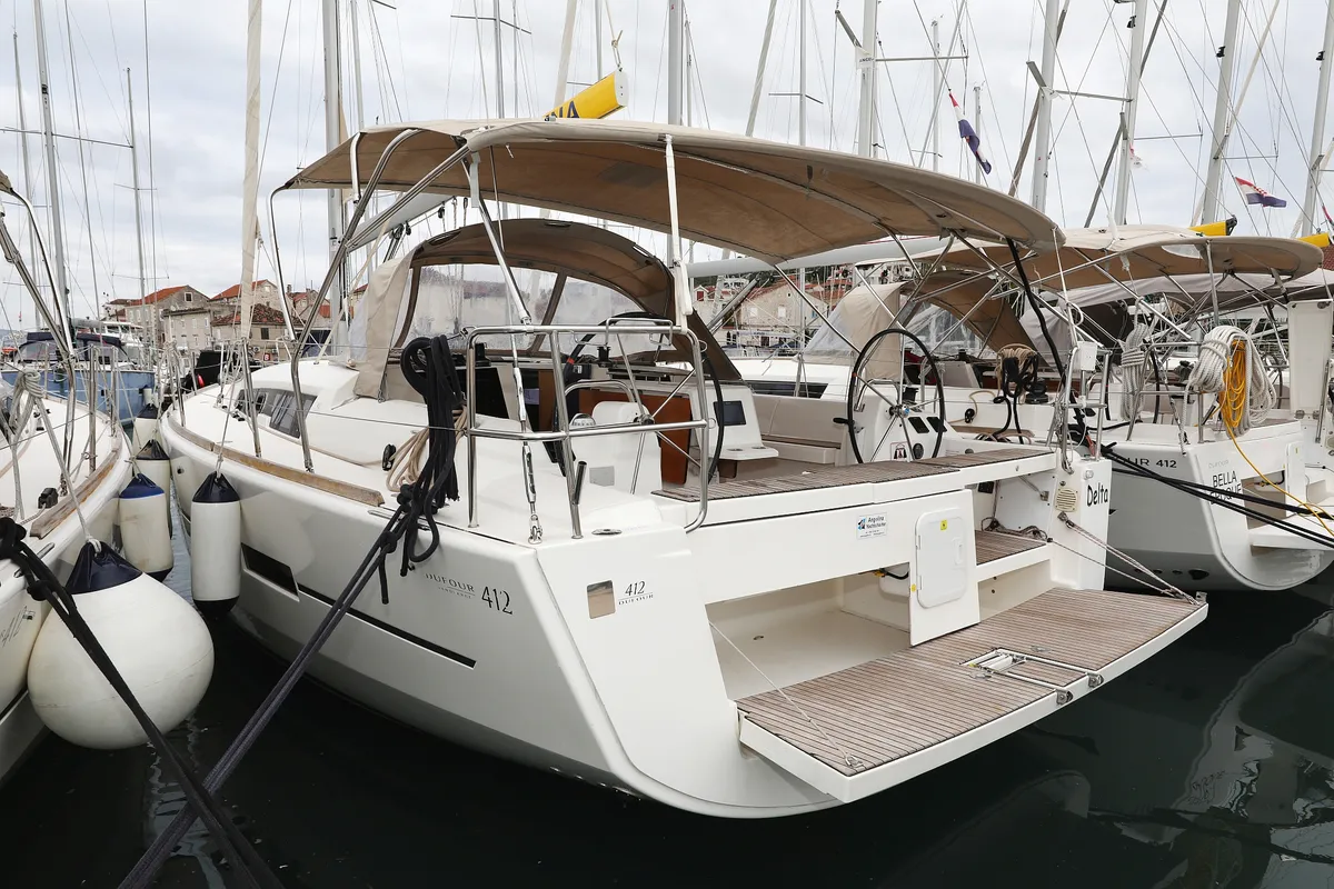 Exterior view of Delta, a Dufour 412 GL sailboat at Grad Biograd na Moru, Croatia