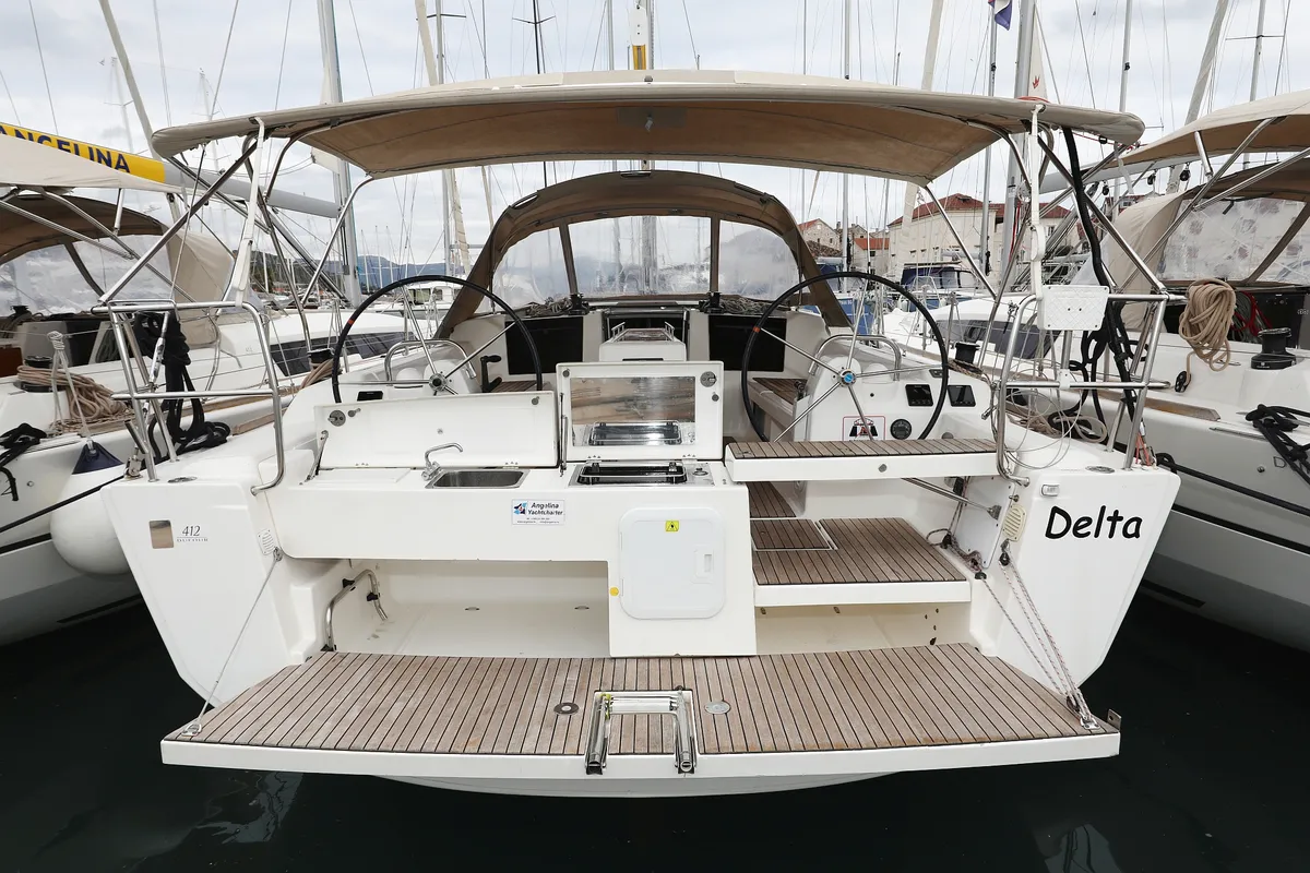 Exterior view of Delta, a Dufour 412 GL sailboat at Grad Biograd na Moru, Croatia