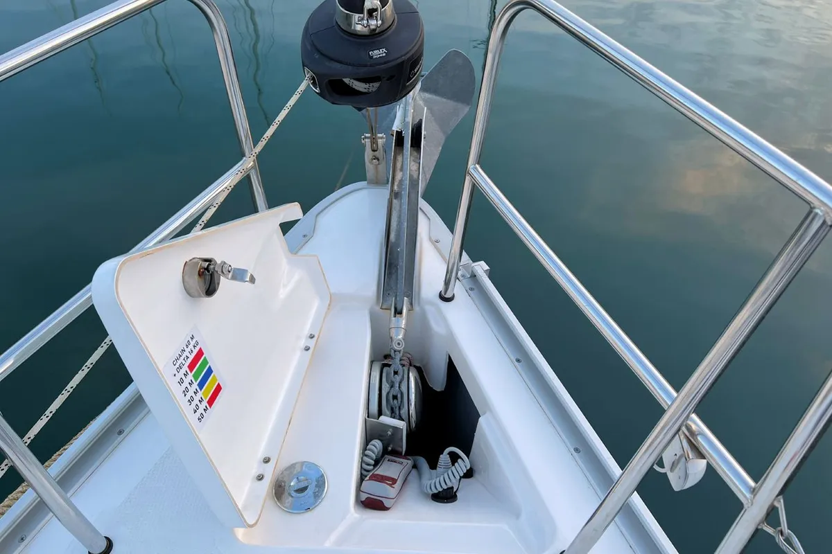 Deck of Panda III, a Bavaria Cruiser 41 sailboat at Grad Pula, Croatia