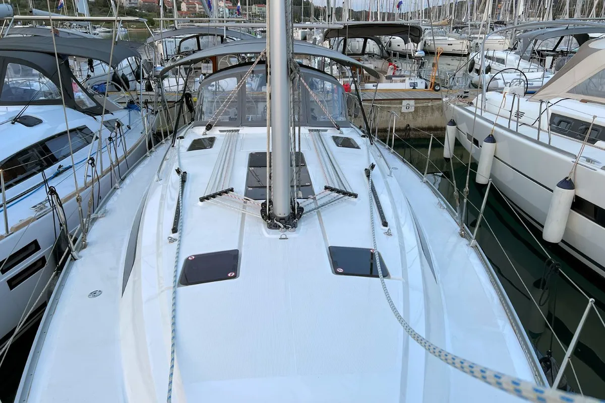 Deck of Panda III, a Bavaria Cruiser 41 sailboat at Grad Pula, Croatia
