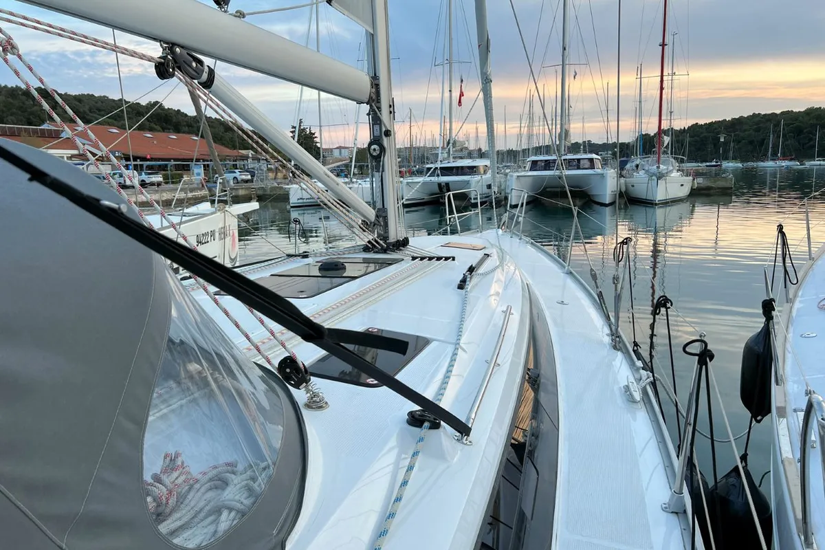 Deck of Panda III, a Bavaria Cruiser 41 sailboat at Grad Pula, Croatia