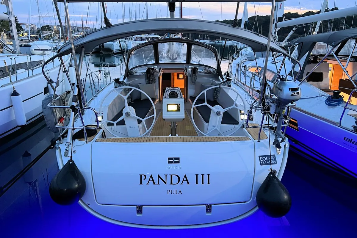 Exterior view of Panda III, a Bavaria Cruiser 41 sailboat at Grad Pula, Croatia