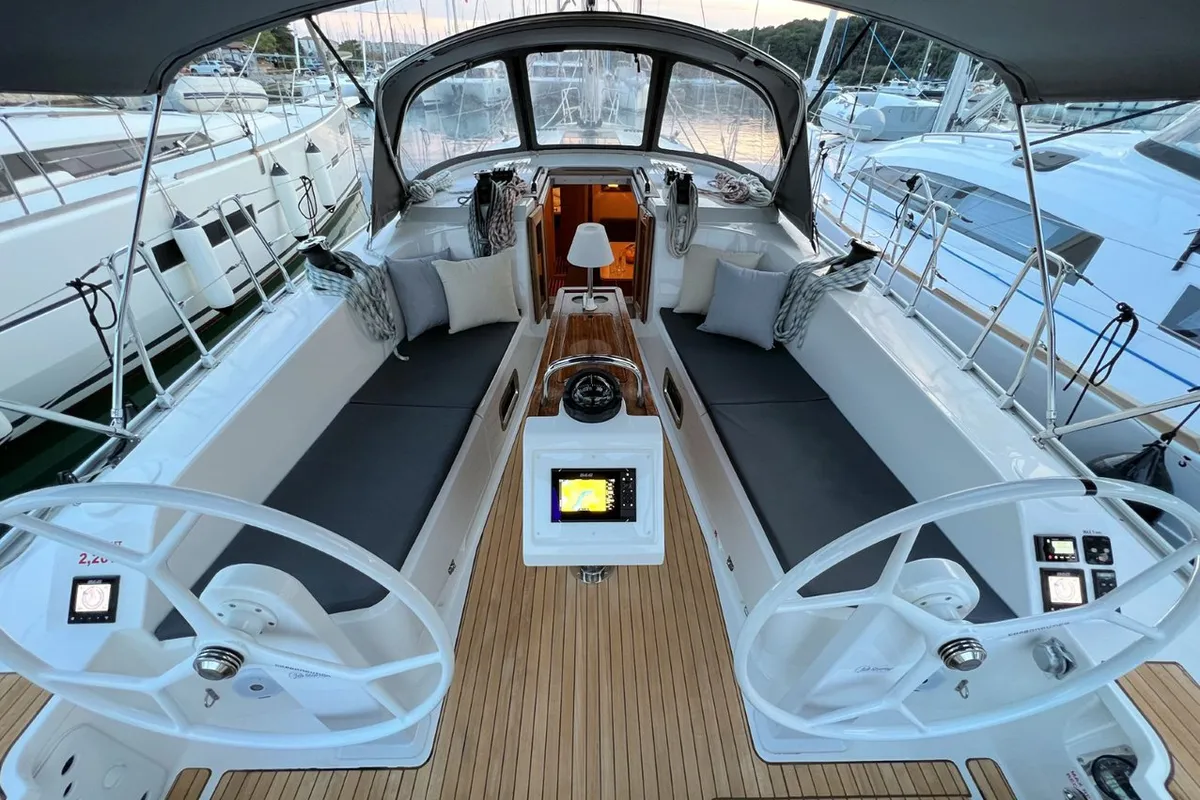 Cockpit of Panda III, a Bavaria Cruiser 41 sailboat at Grad Pula, Croatia