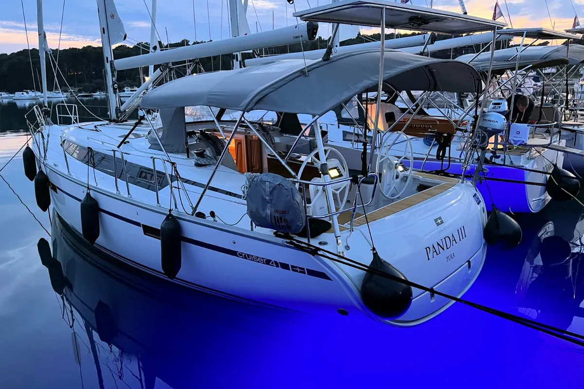 Exterior view of Panda III, a Bavaria Cruiser 41 sailboat at Grad Pula, Croatia