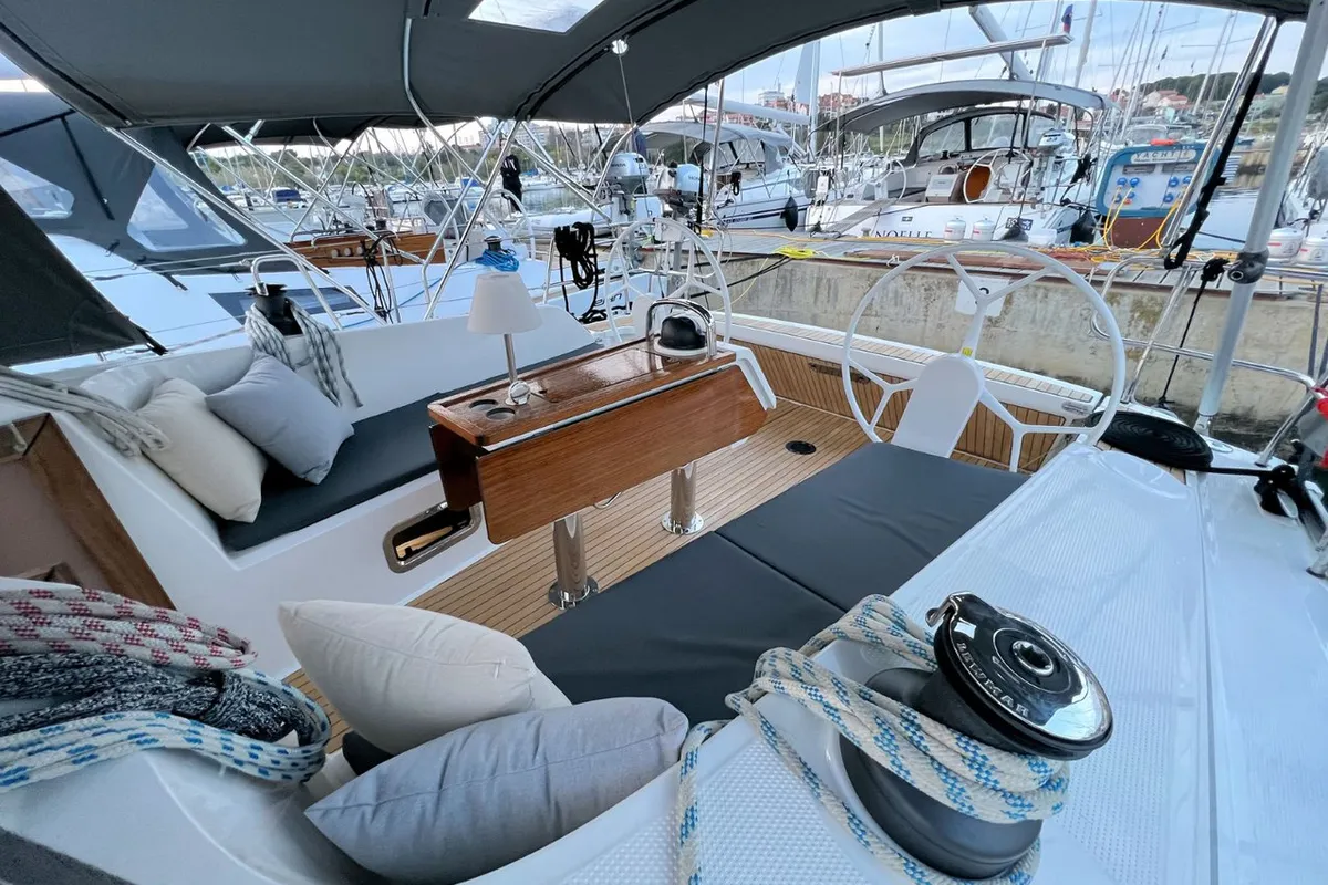 Cockpit of Panda III, a Bavaria Cruiser 41 sailboat at Grad Pula, Croatia