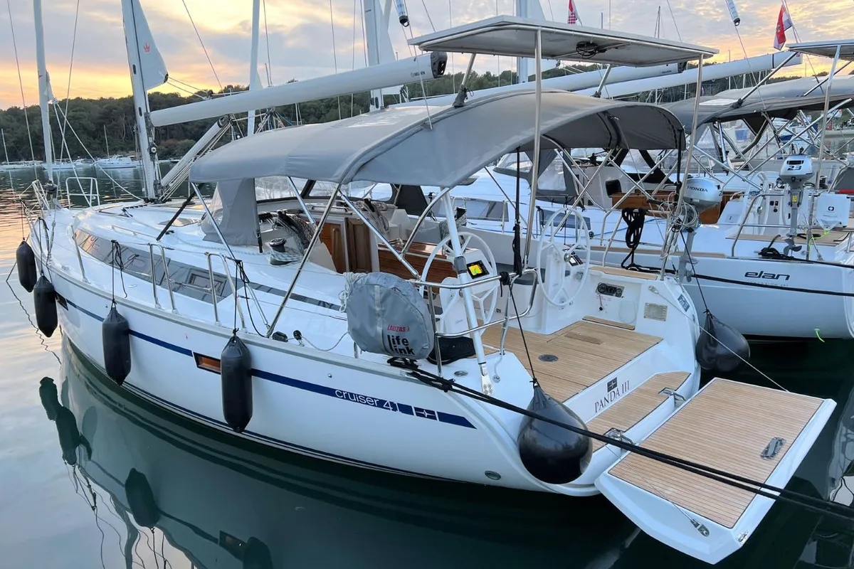 Exterior view of Panda III, a Bavaria Cruiser 41 sailboat at Grad Pula, Croatia