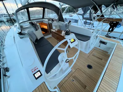 Cockpit of Panda III, a Bavaria Cruiser 41 sailboat at Grad Pula, Croatia