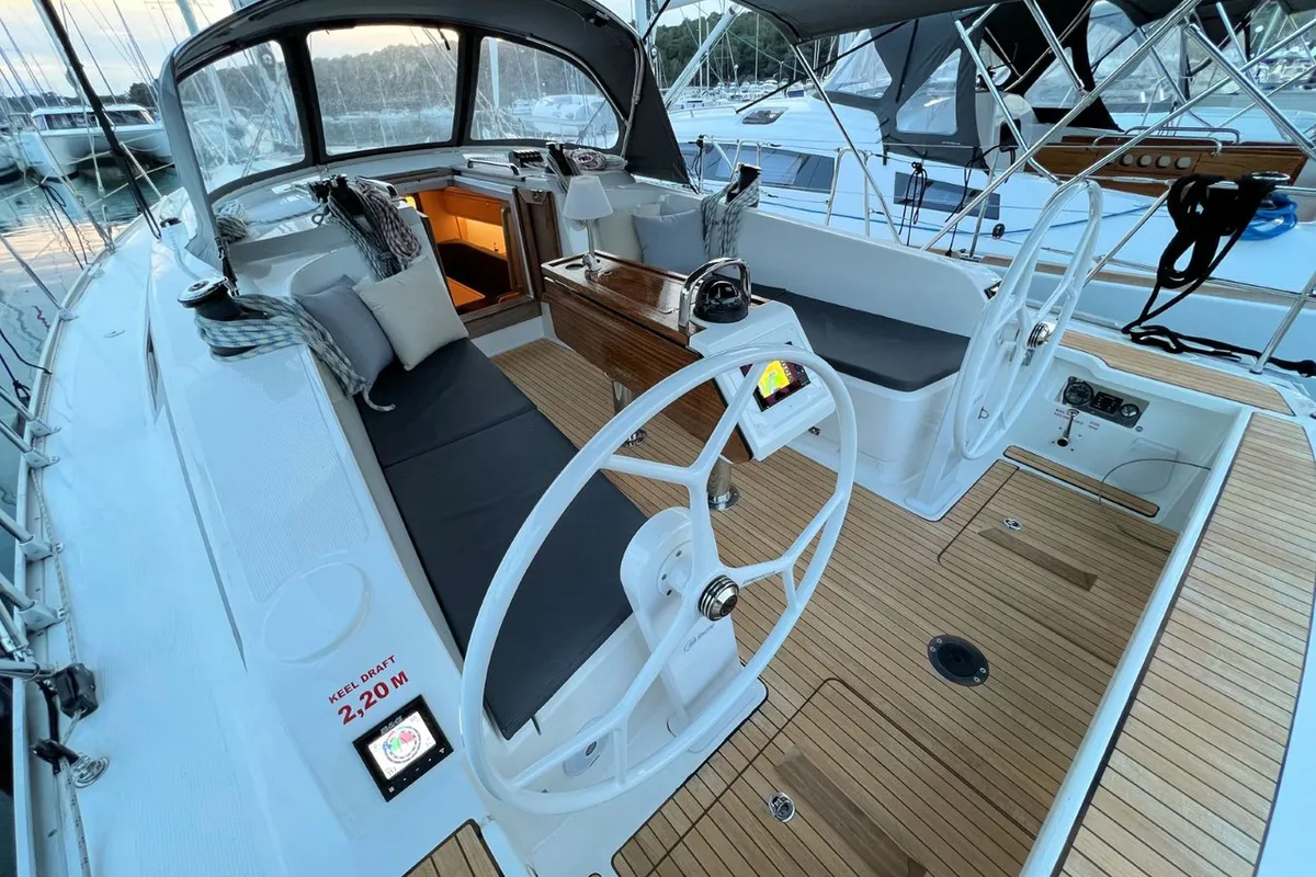 Cockpit of Panda III, a Bavaria Cruiser 41 sailboat at Grad Pula, Croatia