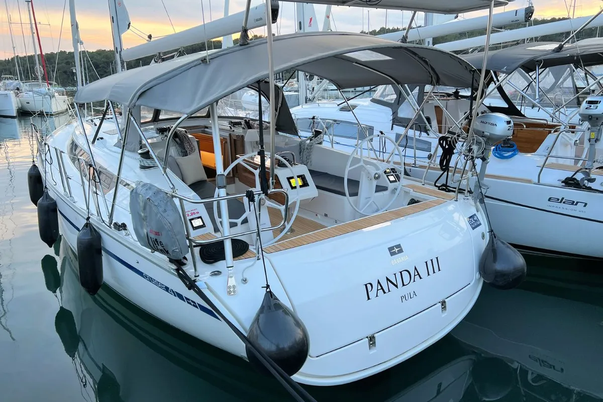 Exterior view of Panda III, a Bavaria Cruiser 41 sailboat at Grad Pula, Croatia
