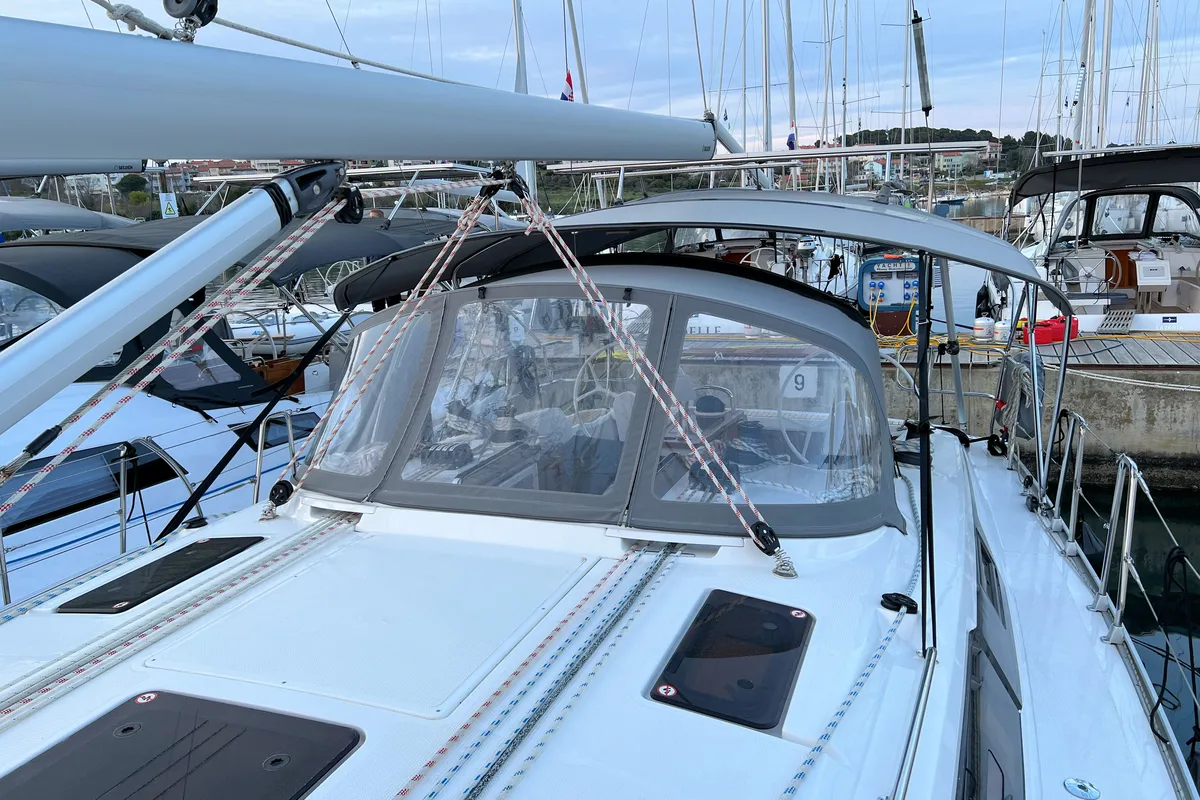Deck of Panda III, a Bavaria Cruiser 41 sailboat at Grad Pula, Croatia