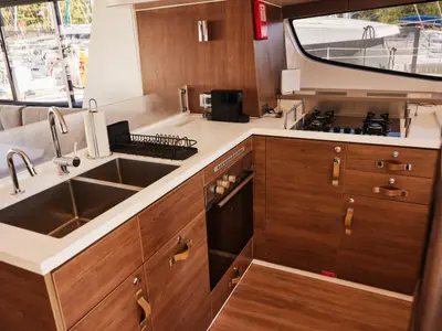 Galley of Ediba Scorpio, a Bali 4.6 catamaran at Marmaris, Turkey