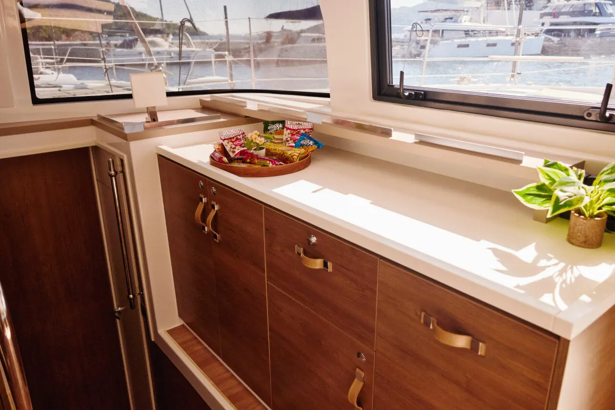 Galley of Ediba Scorpio, a Bali 4.6 catamaran at Marmaris, Turkey