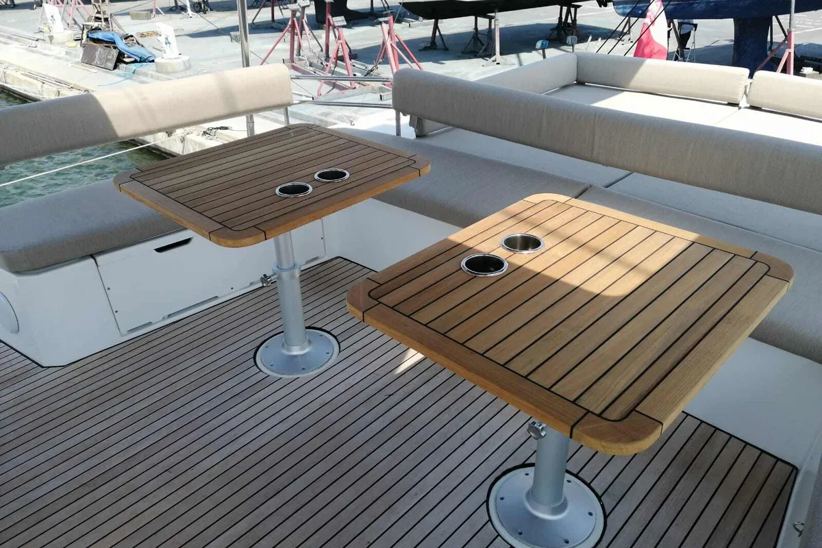 Deck of Blue Ocean, a Bali 5.4 catamaran at Marigot, France