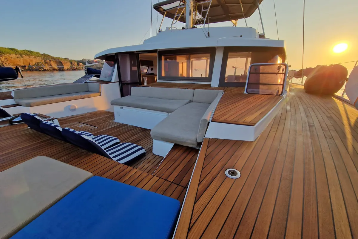 Deck of Blue Ocean, a Bali 5.4 catamaran at Marigot, France