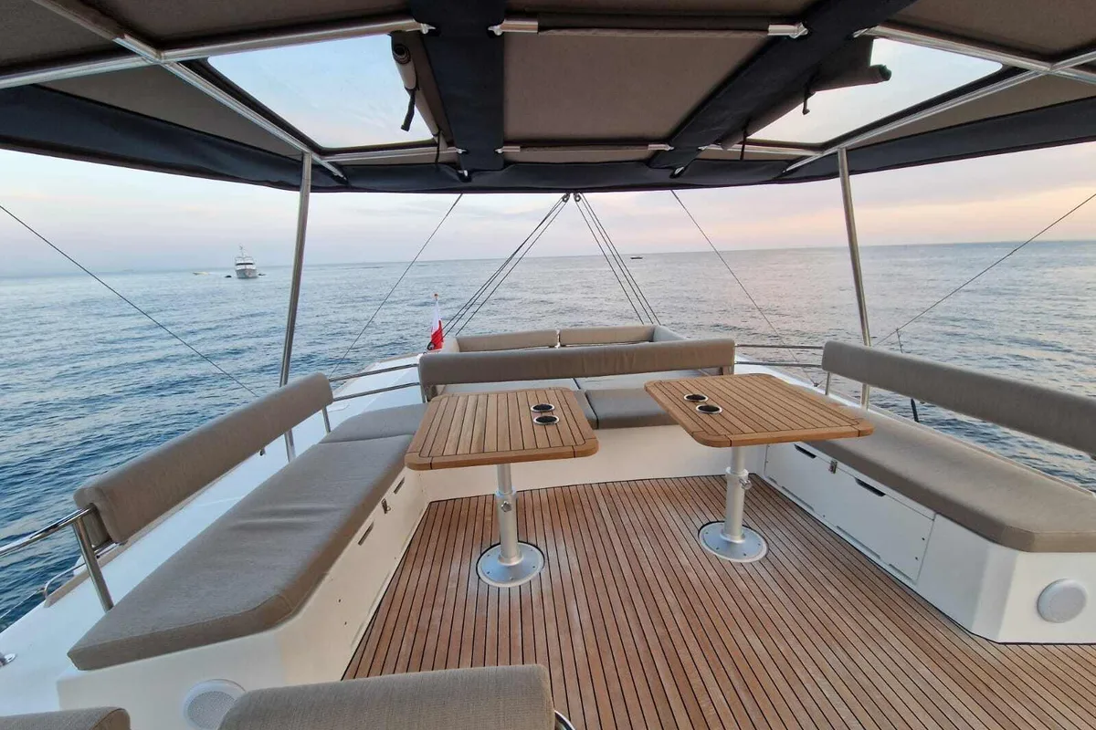 Deck of Blue Ocean, a Bali 5.4 catamaran at Marigot, France