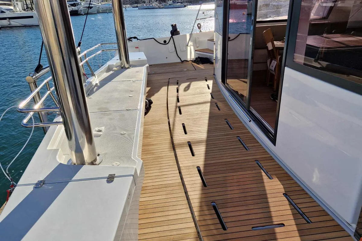 Deck of Blue Ocean, a Bali 5.4 catamaran at Marigot, France