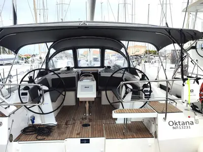 Cockpit of Oktana (Pax 8), a Bavaria C42 sailboat at Municipal Unit of Lefkada, Greece