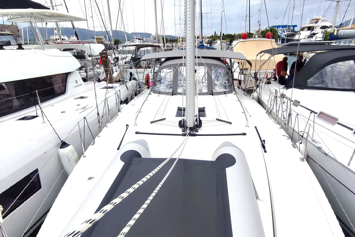 Deck of Oktana (Pax 8), a Bavaria C42 sailboat at Municipal Unit of Lefkada, Greece