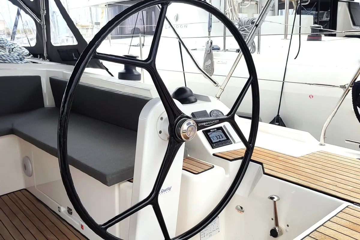 Cockpit of Oktana (Pax 8), a Bavaria C42 sailboat at Municipal Unit of Lefkada, Greece