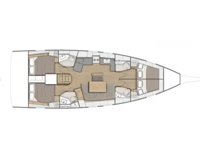 Floor plan of Filira, a Beneteau Oceanis 46.1 sailboat at Palairos, Greece