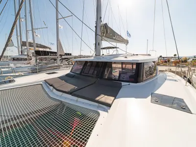 Deck of Fortuna, a Fountaine Pajot Lucia 40 catamaran at Municipal Unit of Rhodes, Greece